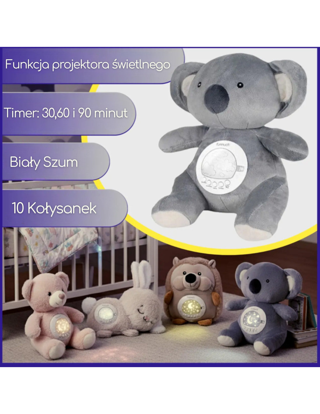 Przytulanka Miś Polarny z Projektorem Uspokajacz 15 Melodii