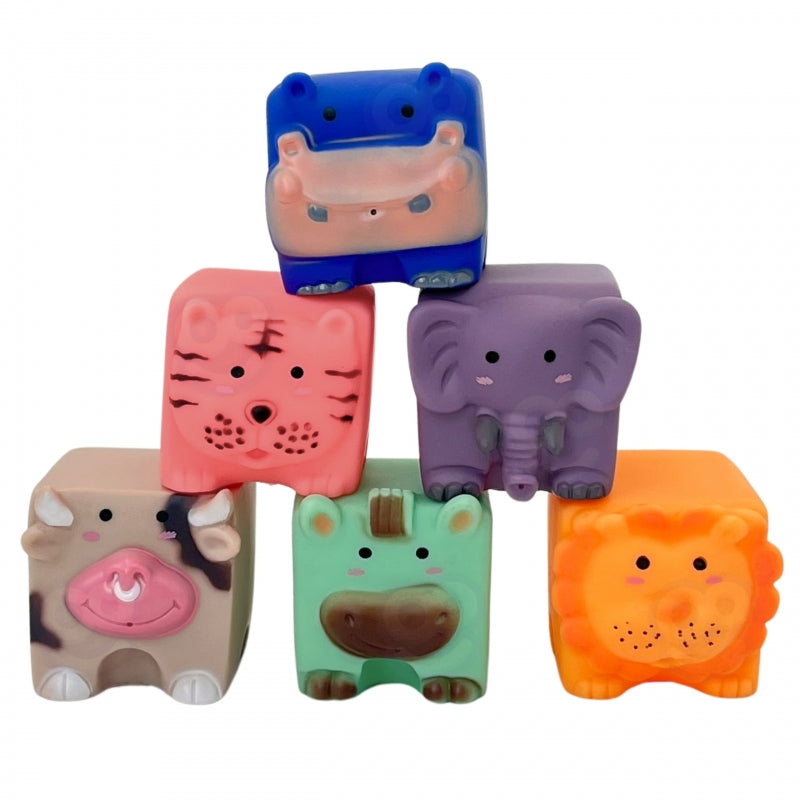 Klocki Sensoryczne Zwierzątka Układanka do Ściskania + Dźwięk 6 el.