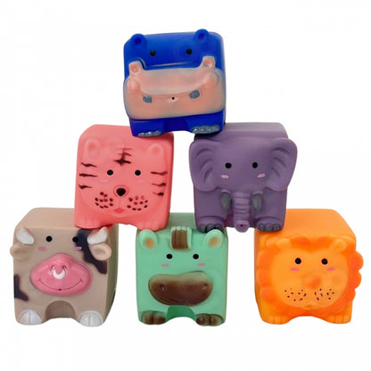 Klocki Sensoryczne Zwierzątka Układanka do Ściskania + Dźwięk 6 el.